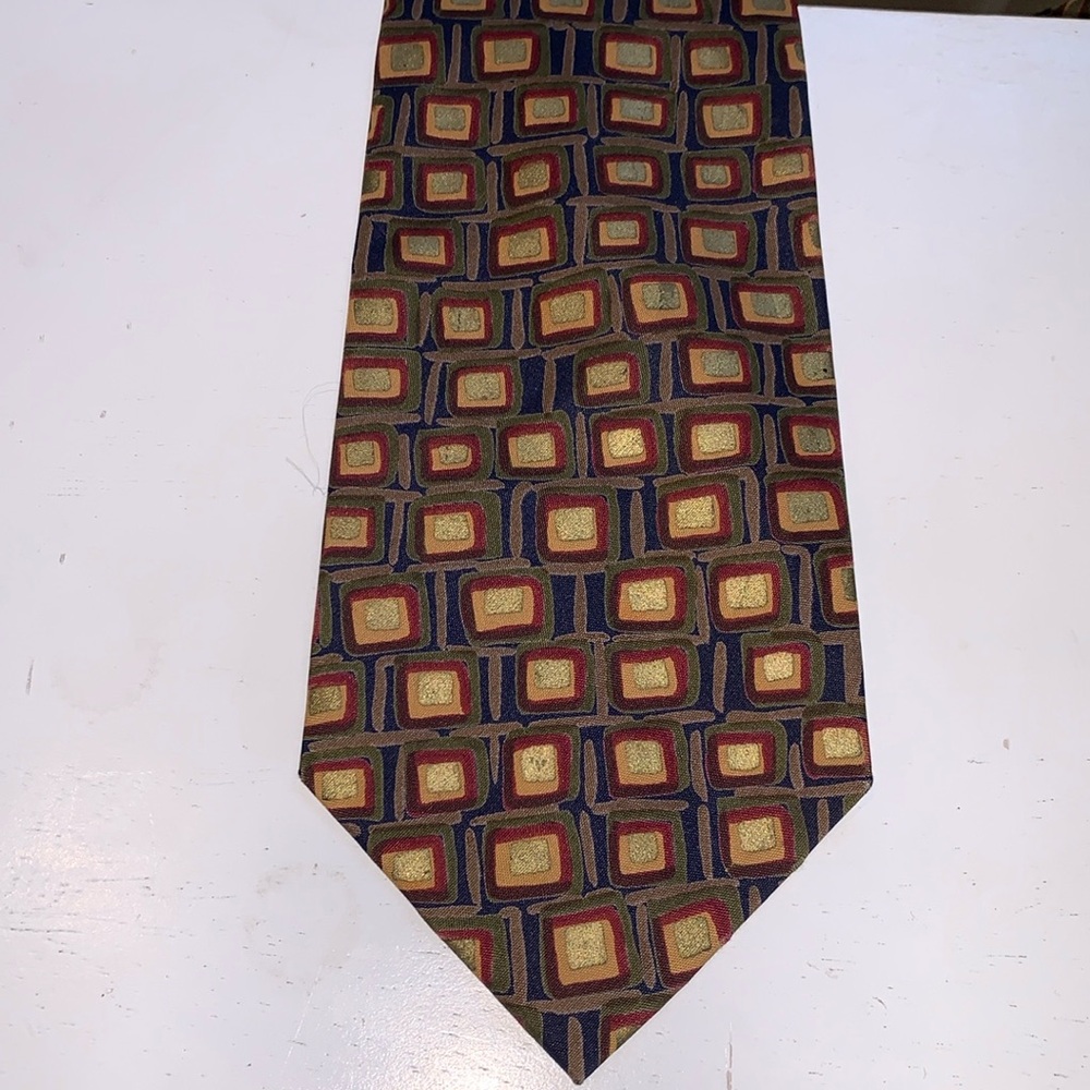 MULBERRY THAI SILK TIE GOLD/BURGUNDY/BLUE/GREEN
